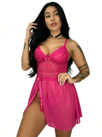 Vendedor Indicadocamisola feminina em tule com detalhes em renda, com fenda lateral