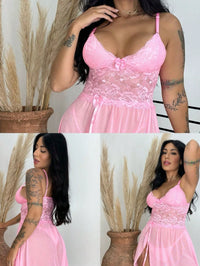 Vendedor Indicadocamisola feminina em tule com detalhes em renda, com fenda lateral