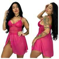 Vendedor Indicadocamisola feminina em tule com detalhes em renda, com fenda lateral