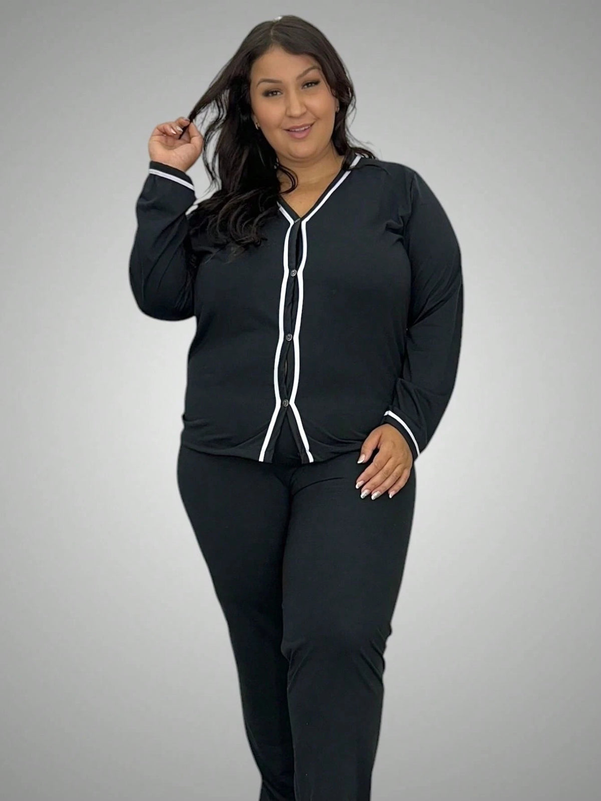 Pijama de Inverno Plus Size Feminino com Botões  – Nelima