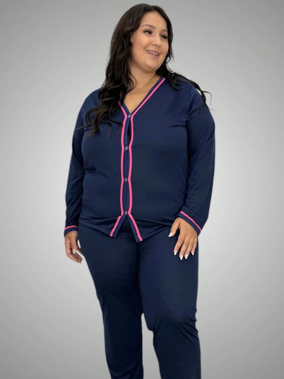 Pijama de Inverno Plus Size Feminino com Botões  – Nelima