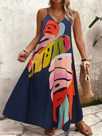 Vestido Longo Azul Estampado com Alças Finas – Toque de Frescor Nelima Moda