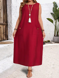 Vestido Longo Plus Size Vermelho com Bolsos – Conforto e Estilo Casual