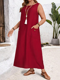 Vestido Longo Plus Size Vermelho com Bolsos – Conforto e Estilo Casual