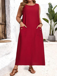 Vestido Longo Plus Size Vermelho com Bolsos – Conforto e Estilo Casual