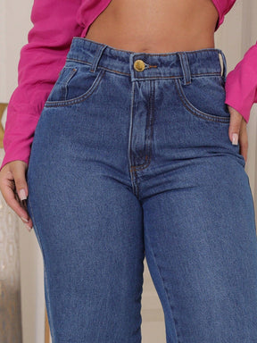 Calça Jeans Feminina Shein Wide Leg 100% Jeans Feminina Tecido Grosso Premium
