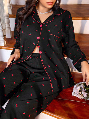 SHEIN Conjunto de Pijama Plus Size Confortável com Estampa de Cereja, Top e Calça