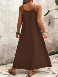 Vestido Longo Castanho Estampado com Alças Finas – Estilo e Conforto Nelima Moda