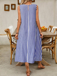 Vestido Midi Listrado em Linho sem Forro com Bolsos – Estilo Casual e Elegante