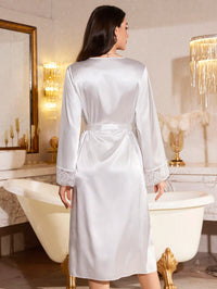 LuxeNights Elegante Camisola Longa Feminina com Renda, Loungewear de Luxo, Outono, Inverno