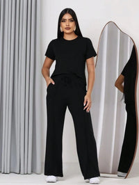Conjunto Feminino Calça Pantalona E Blusa Moletinho Confortável Tendencia Verão
