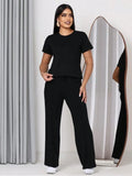 Conjunto Feminino Calça Pantalona E Blusa Moletinho Confortável Tendencia Verão