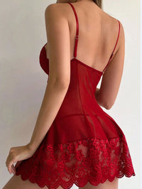 Camisola Sexy de Lingerie para Mulheres Vestido de Lingerie de Seda e Renda Camisola Levemente Transparente