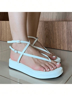 Flat Sandália Feminina Tiras Finas Plataforma TAMANCO DEDO Rasteira Moderna