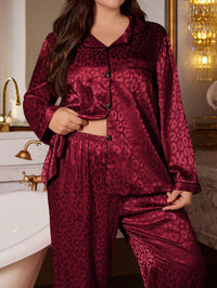 Pijama Plus Size em Cetim Animal Print Vinho - Nelima