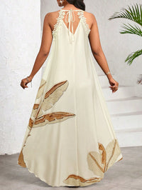 Vestido Longo Estampado Bege com Gola Halter – Elegância e Fluidez do P ao GG