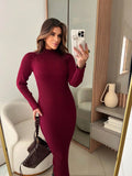 VESTIDO CANELADO COM MANGA ELEGANTE MODAL ALTA QUALIDADE OUTONO E INVERNO