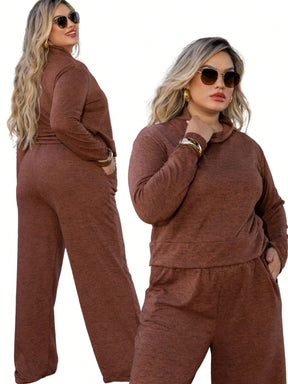 Conjunto Feminino Plus Size Marrom com Gola Alta - Nelima