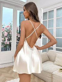 SilkySpell Camisola Sexy com Decote Nas Costas e Detalhe em Renda Sintética de Seda para Mulheres