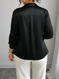 Elenzga Blusa de Cetim Elegante de Manga 3/4 e Cor Sólida, Plus Size para Mulheres