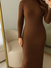 VESTIDO CANELADO COM MANGA ELEGANTE MODAL ALTA QUALIDADE OUTONO E INVERNO