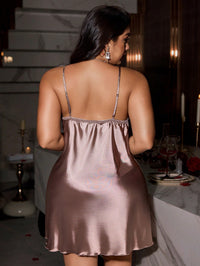 SilkySpell Camisola Sexy de Cetim com Recortes e Padronagem de Renda para Mulheres Plus Size