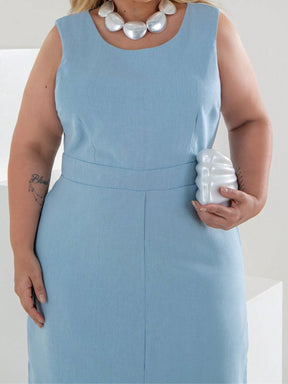 Vestido Plus Size Midi em Linho com Caimento Sofisticado Linho Vazado / cortado Noite Feriado Casamento Escritório Formal e Noturno