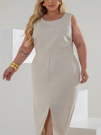 Vestido Plus Size Midi em Linho com Caimento Sofisticado Linho Vazado / cortado Noite Feriado Casamento Escritório Formal e Noturno