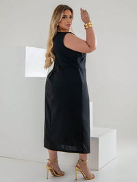 Vestido Plus Size Midi em Linho com Caimento Sofisticado Linho Vazado / cortado Noite Feriado Casamento Escritório Formal e Noturno
