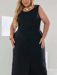 Vestido Plus Size Midi em Linho com Caimento Sofisticado Linho Vazado / cortado Noite Feriado Casamento Escritório Formal e Noturno