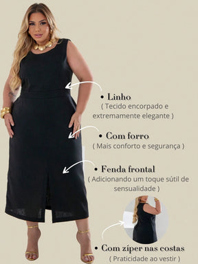 Vestido Plus Size Midi em Linho com Caimento Sofisticado Linho Vazado / cortado Noite Feriado Casamento Escritório Formal e Noturno