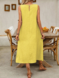 Vestido Midi Amarelo em Linho sem Forro com Bolsos Laterais – Frescor e Estilo