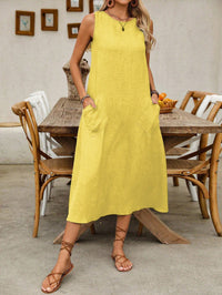 Vestido Midi Amarelo em Linho sem Forro com Bolsos Laterais – Frescor e Estilo