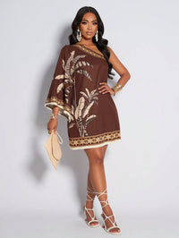 Vestido Curto Um Ombro Só Estampado Tropical – Elegância e Conforto do P ao XG | Nelima