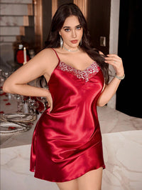 SilkySpell Vestido Slip com Renda de Seda Sintética Plus Size