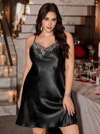 SilkySpell Vestido Slip com Renda de Seda Sintética Plus Size