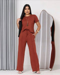 Conjunto Feminino Calça Pantalona E Blusa Moletinho Confortável Tendencia Verão