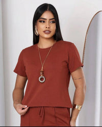 Conjunto Feminino Calça Pantalona E Blusa Moletinho Confortável Tendencia Verão