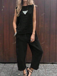 2 peças Conjunto de Regata e Calça Casual Feminino de Cor Sólida, Uso Diário