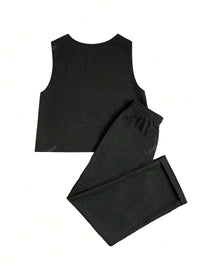 2 peças Conjunto de Regata e Calça Casual Feminino de Cor Sólida, Uso Diário