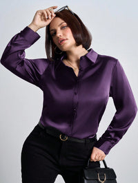 Camisa de Cetim Roxa Plus Size Feminina | Elegância e Conforto do G ao G4