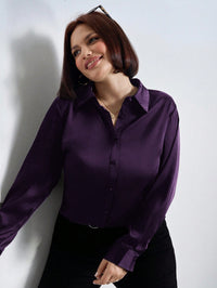 Camisa de Cetim Roxa Plus Size Feminina | Elegância e Conforto do G ao G4