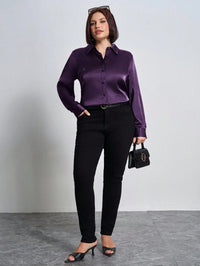 Camisa de Cetim Roxa Plus Size Feminina | Elegância e Conforto do G ao G4