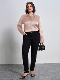 Camisa de Cetim Empoeirado Plus Size Feminina | Sofisticação e Conforto do G ao G4
