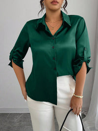 Camisa Acetinada Verde em Cetim Plus Size | Elegância do G ao G4