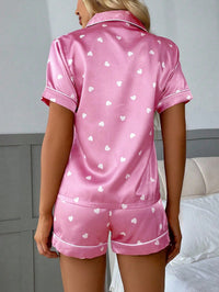 Pijama Feminino de Cetim com Corações – Pink, Rosa Chiclete e Coral