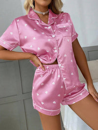 Pijama Feminino de Cetim com Corações – Pink, Rosa Chiclete e Coral