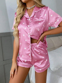 Pijama Feminino de Cetim com Corações – Pink, Rosa Chiclete e Coral
