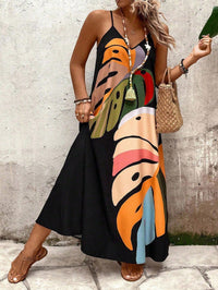 Vestido Longo Preto Estampado com Alças Finas – Elegância e Leveza Nelima Moda