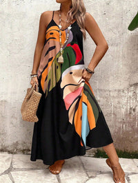 Vestido Longo Preto Estampado com Alças Finas – Elegância e Leveza Nelima Moda